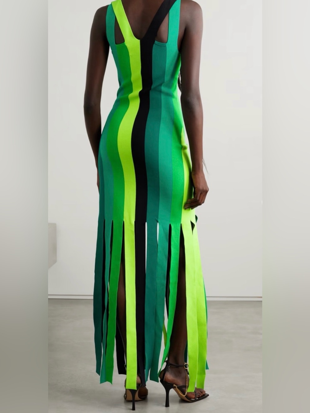 Striped Green Fringe dress - Picture 3 of 11